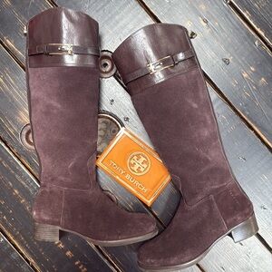 Tory Burch Equestrian Style Suede & Leather Boots - Size 8